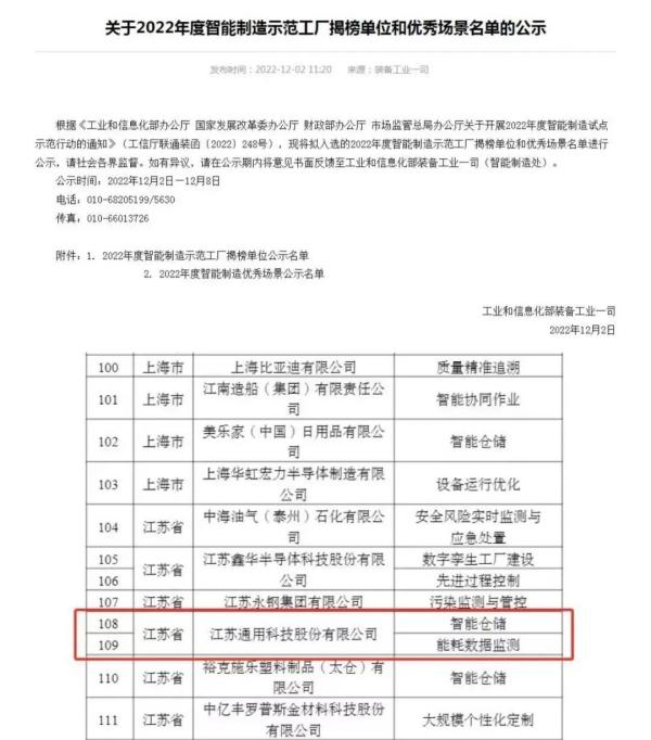 “智”造再提速！通用股份获评国家级智能制造优秀场景 智能控制系统集成引领行业变革